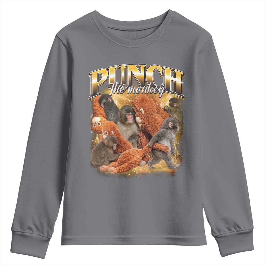 Punch The Monkey Youth Sweatshirt Baby Monkey Punch Plush Hugging 90s Bootleg