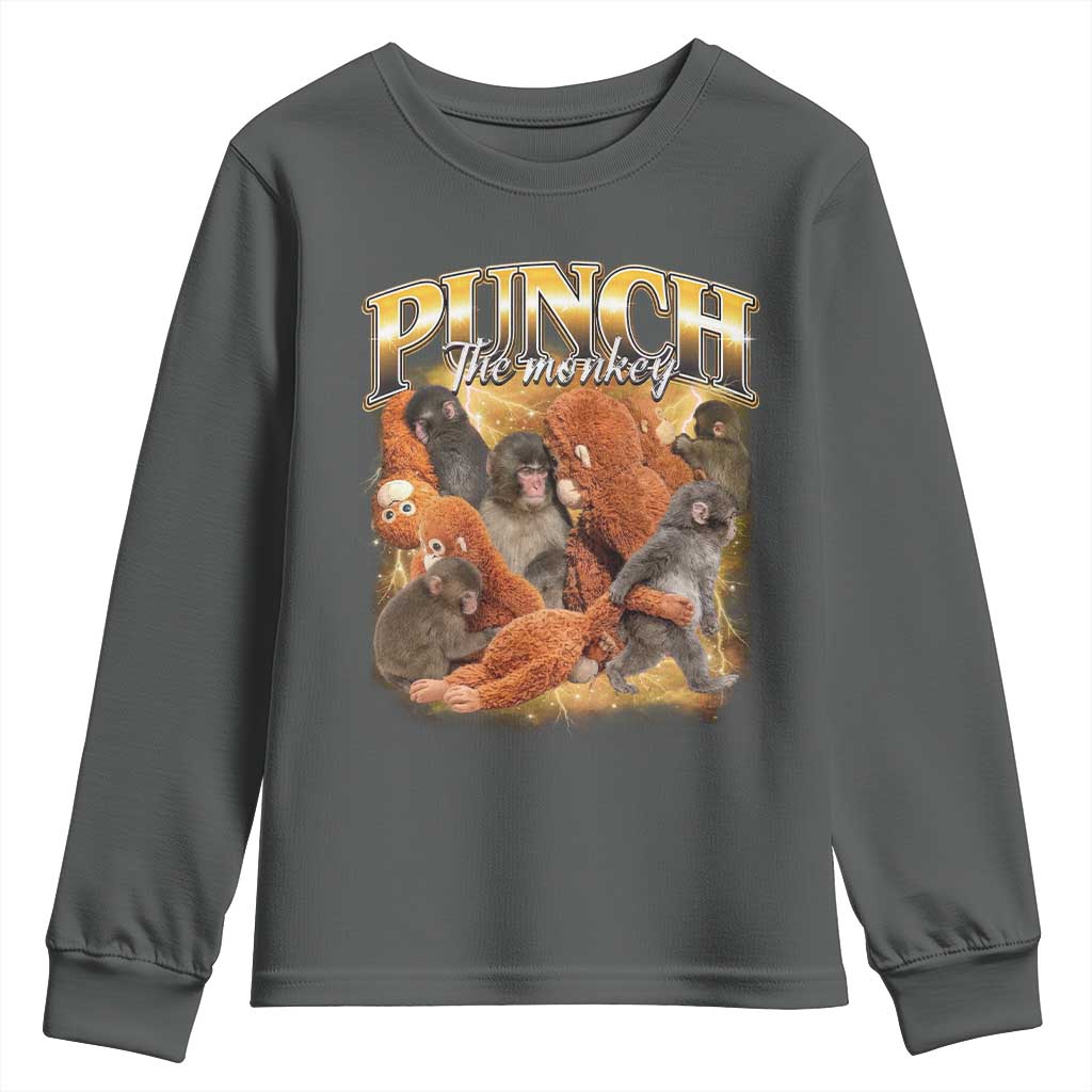 Punch The Monkey Youth Sweatshirt Baby Monkey Punch Plush Hugging 90s Bootleg