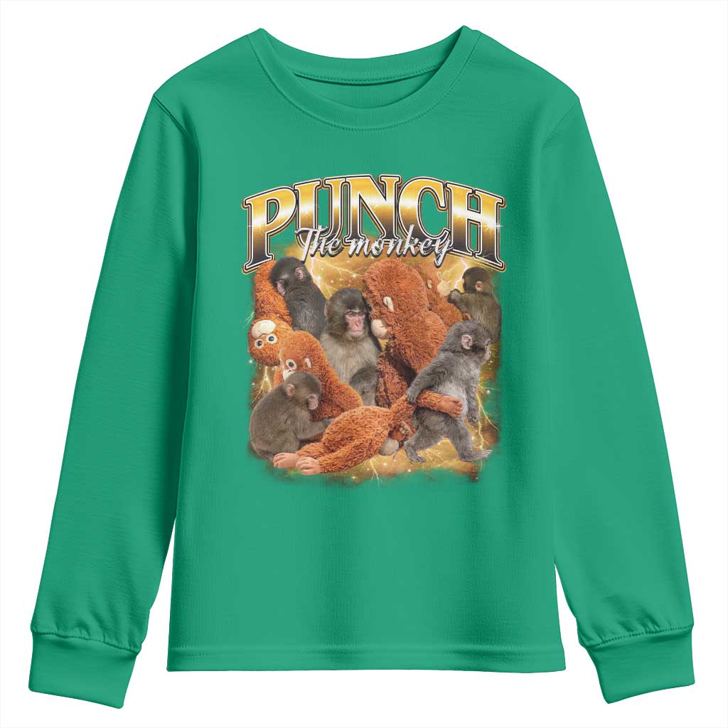 Punch The Monkey Youth Sweatshirt Baby Monkey Punch Plush Hugging 90s Bootleg