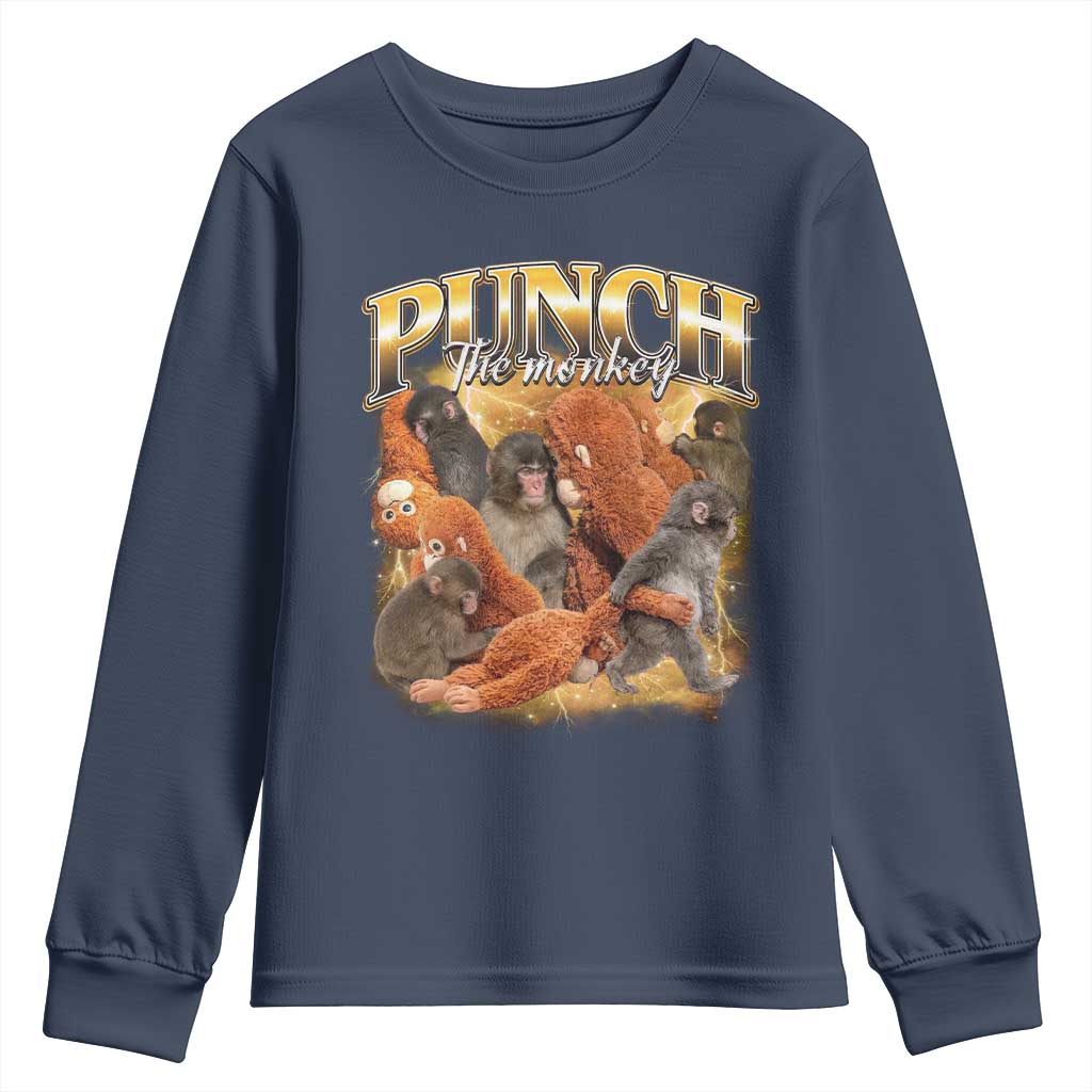 Punch The Monkey Youth Sweatshirt Baby Monkey Punch Plush Hugging 90s Bootleg