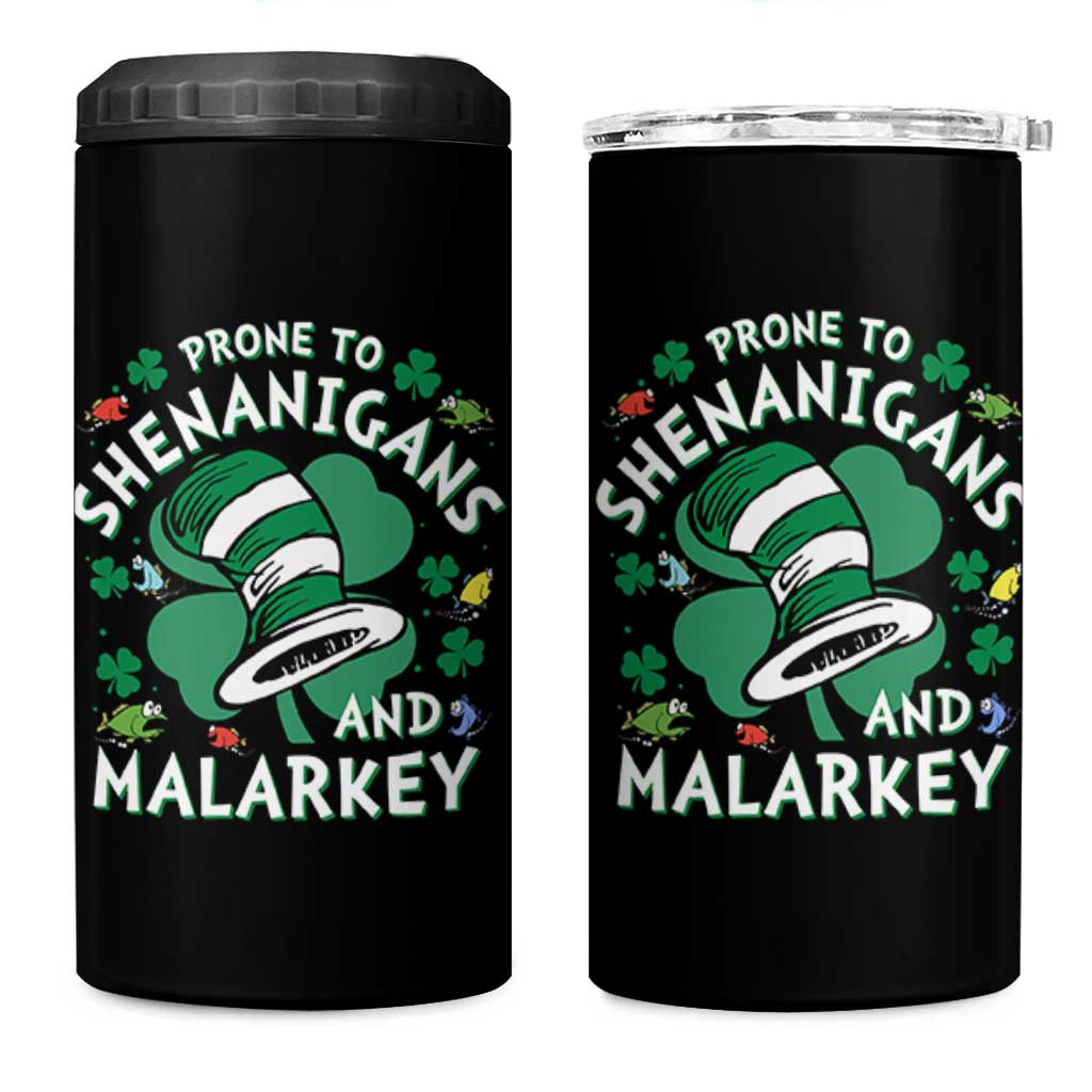 Funny Prone To Shenanigans And Malarkey 4 in 1 Can Cooler Tumbler St Patricks Day Reading Hat