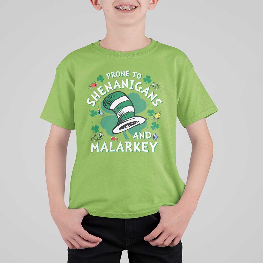 Funny Prone To Shenanigans And Malarkey T Shirt For Kid St Patricks Day Reading Hat