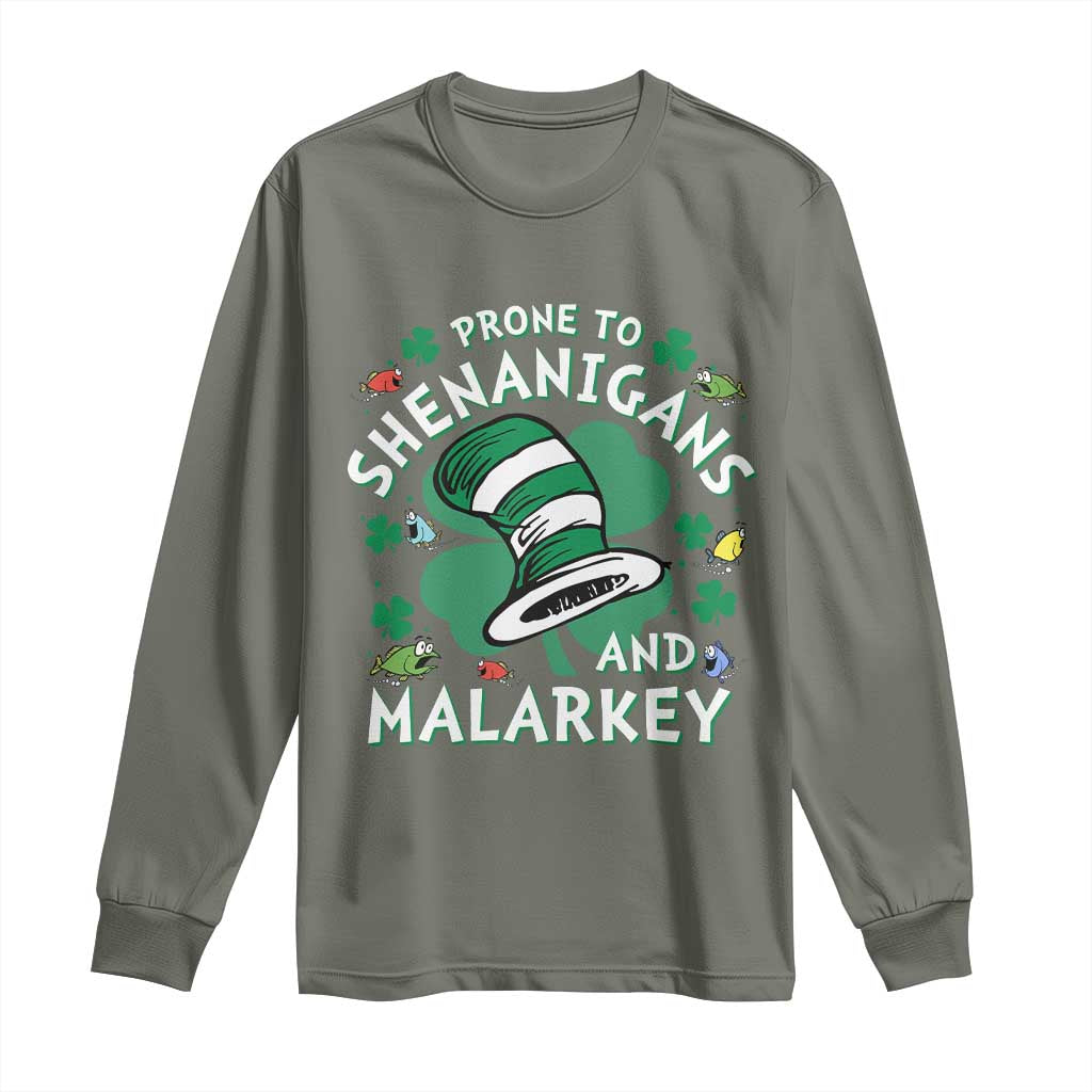 Funny Prone To Shenanigans And Malarkey Long Sleeve Shirt St Patricks Day Reading Hat