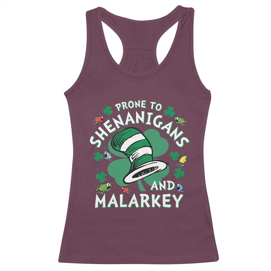 Funny Prone To Shenanigans And Malarkey Racerback Tank Top St Patricks Day Reading Hat