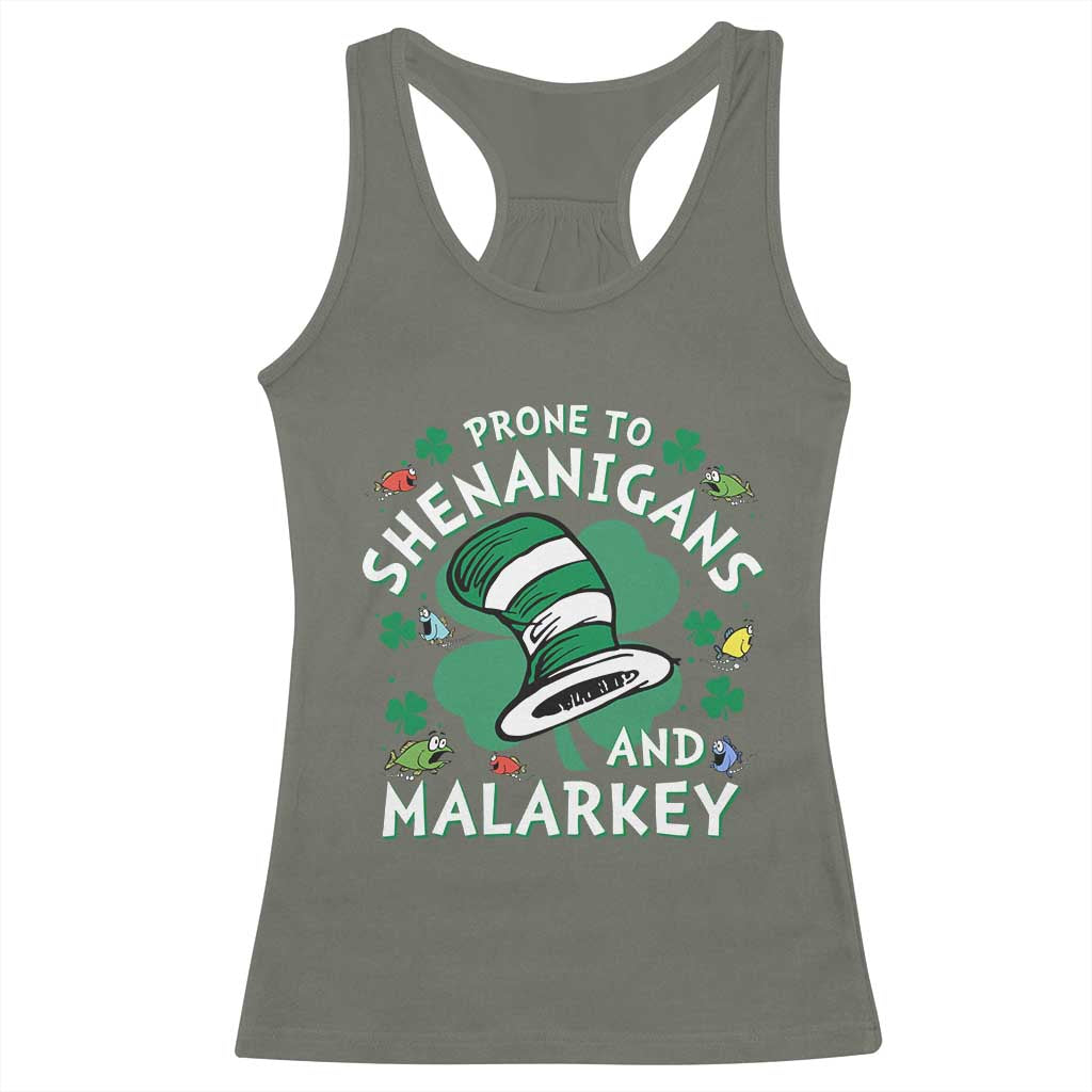 Funny Prone To Shenanigans And Malarkey Racerback Tank Top St Patricks Day Reading Hat