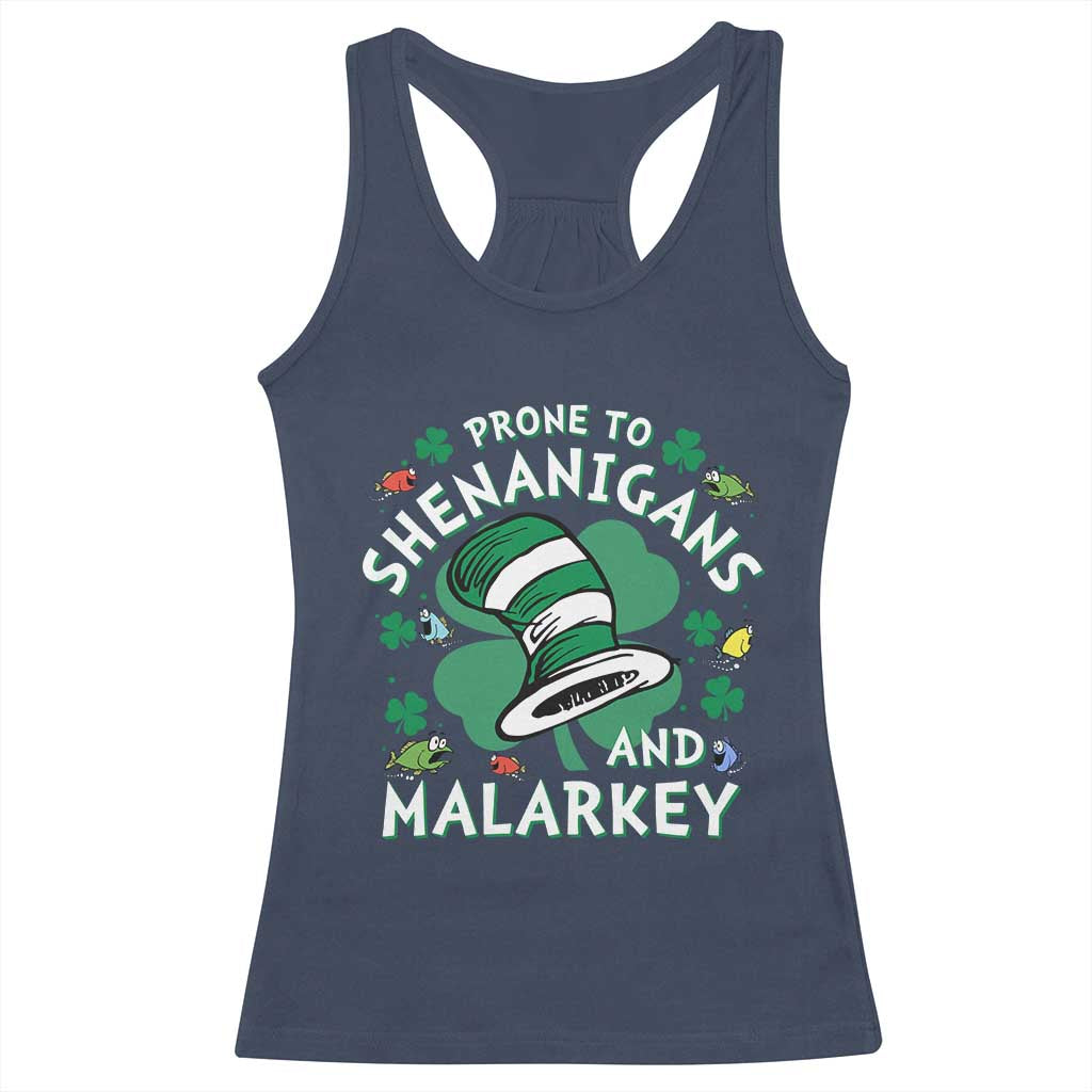 Funny Prone To Shenanigans And Malarkey Racerback Tank Top St Patricks Day Reading Hat