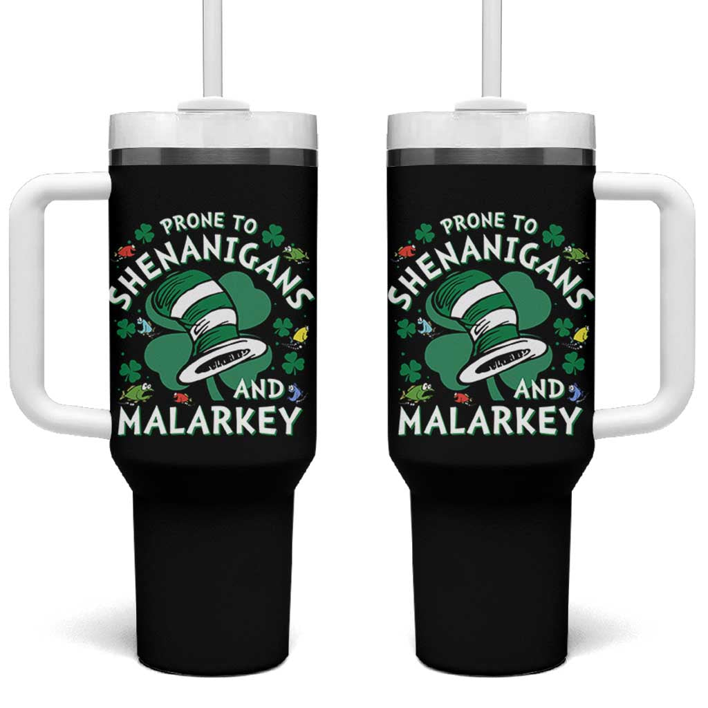 Funny Prone To Shenanigans And Malarkey Tumbler With Handle St Patricks Day Reading Hat