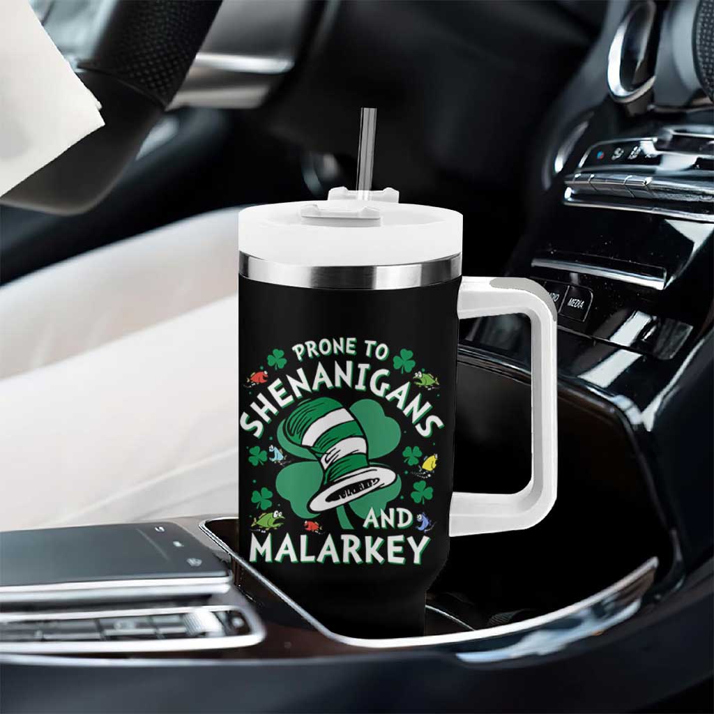 Funny Prone To Shenanigans And Malarkey Tumbler With Handle St Patricks Day Reading Hat