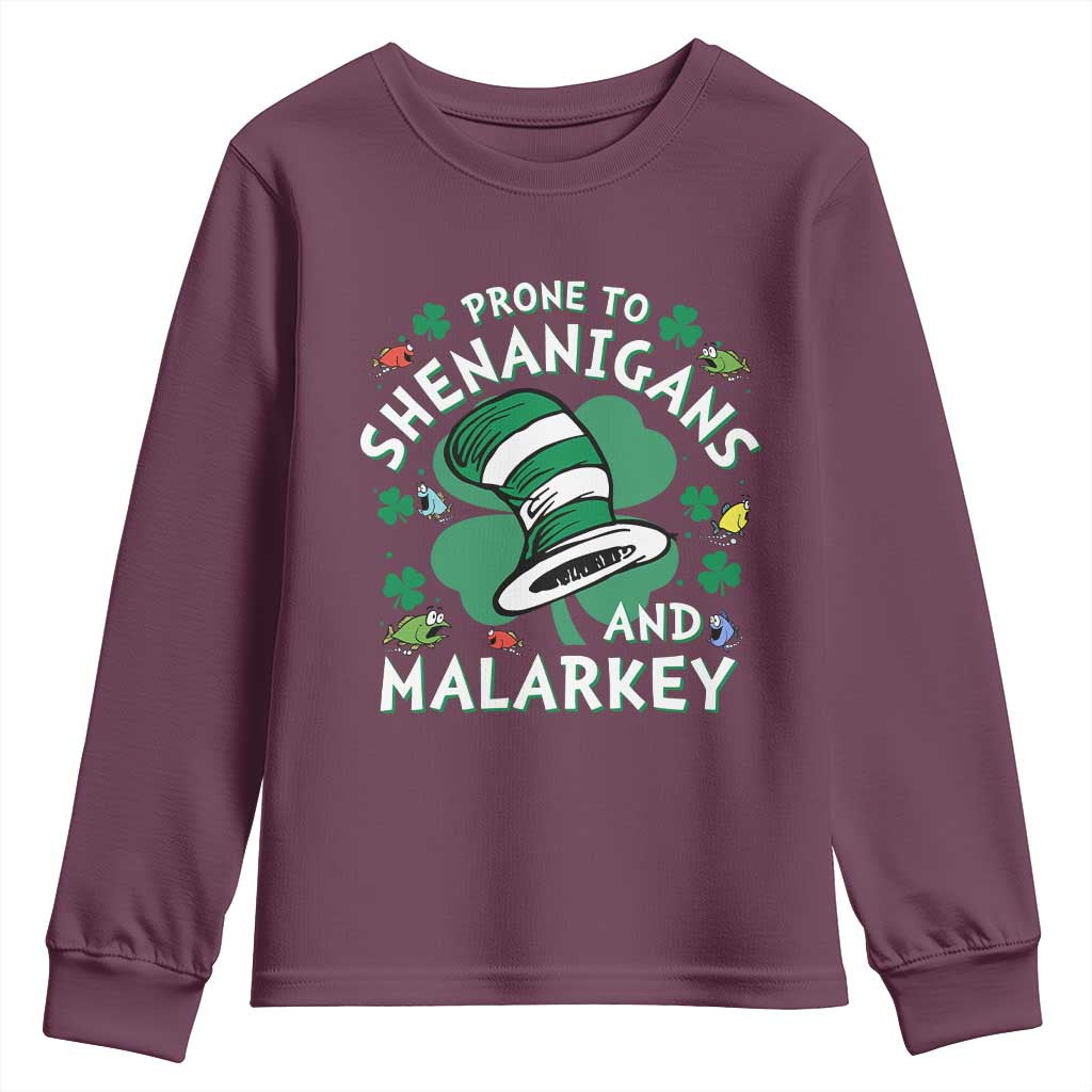 Funny Prone To Shenanigans And Malarkey Youth Sweatshirt St Patricks Day Reading Hat