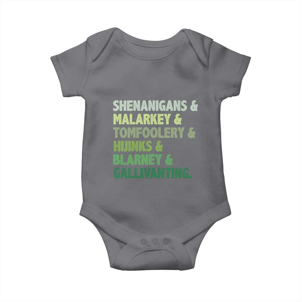 Funny St Patricks Day Shenanigans Malarkey Tomfoolery Hijinks Blarney Gallivanting Baby Onesie