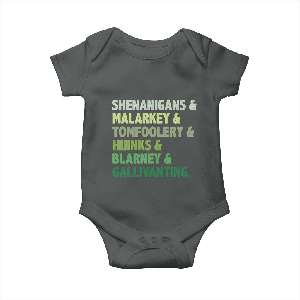 Funny St Patricks Day Shenanigans Malarkey Tomfoolery Hijinks Blarney Gallivanting Baby Onesie