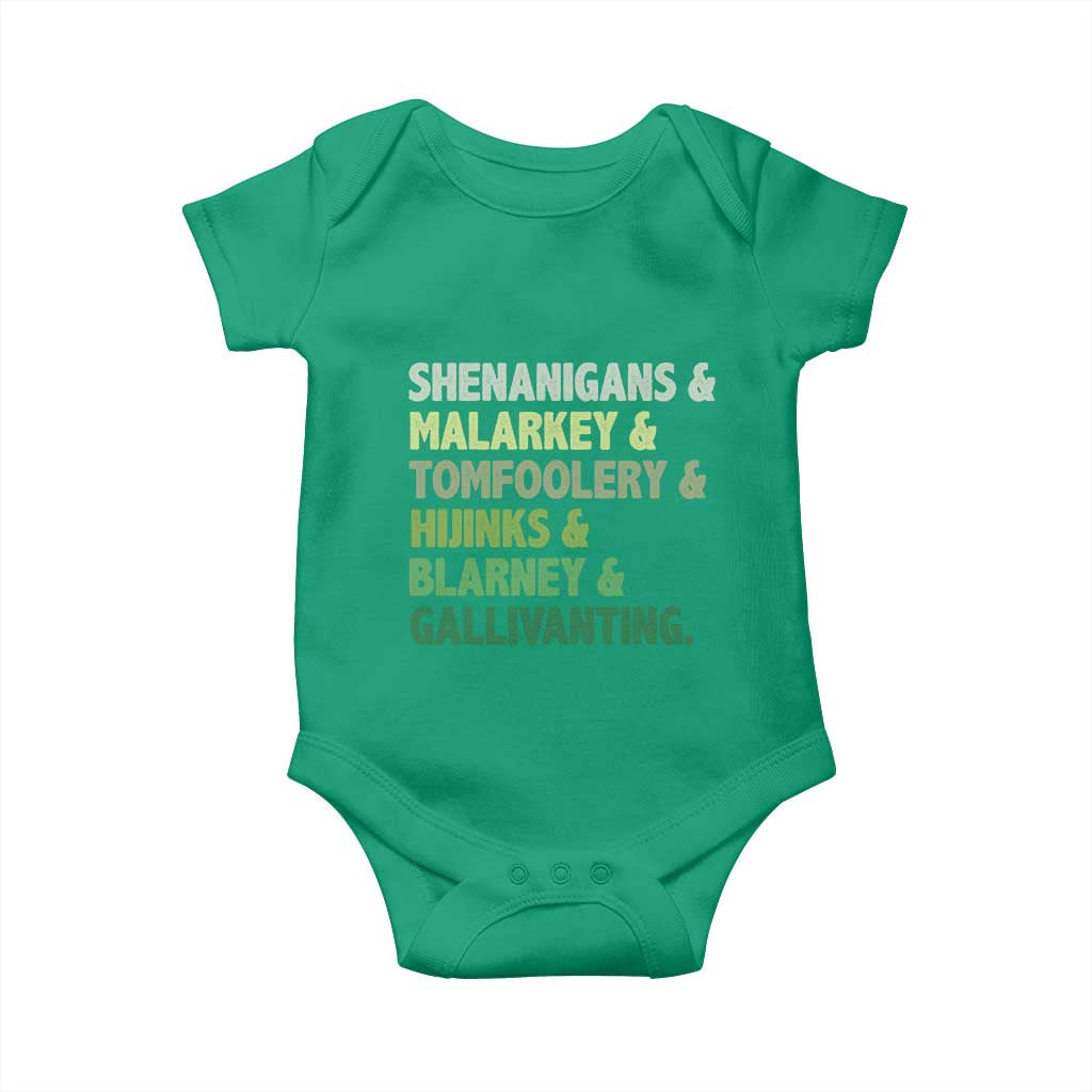 Funny St Patricks Day Shenanigans Malarkey Tomfoolery Hijinks Blarney Gallivanting Baby Onesie