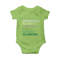 Funny St Patricks Day Shenanigans Malarkey Tomfoolery Hijinks Blarney Gallivanting Baby Onesie