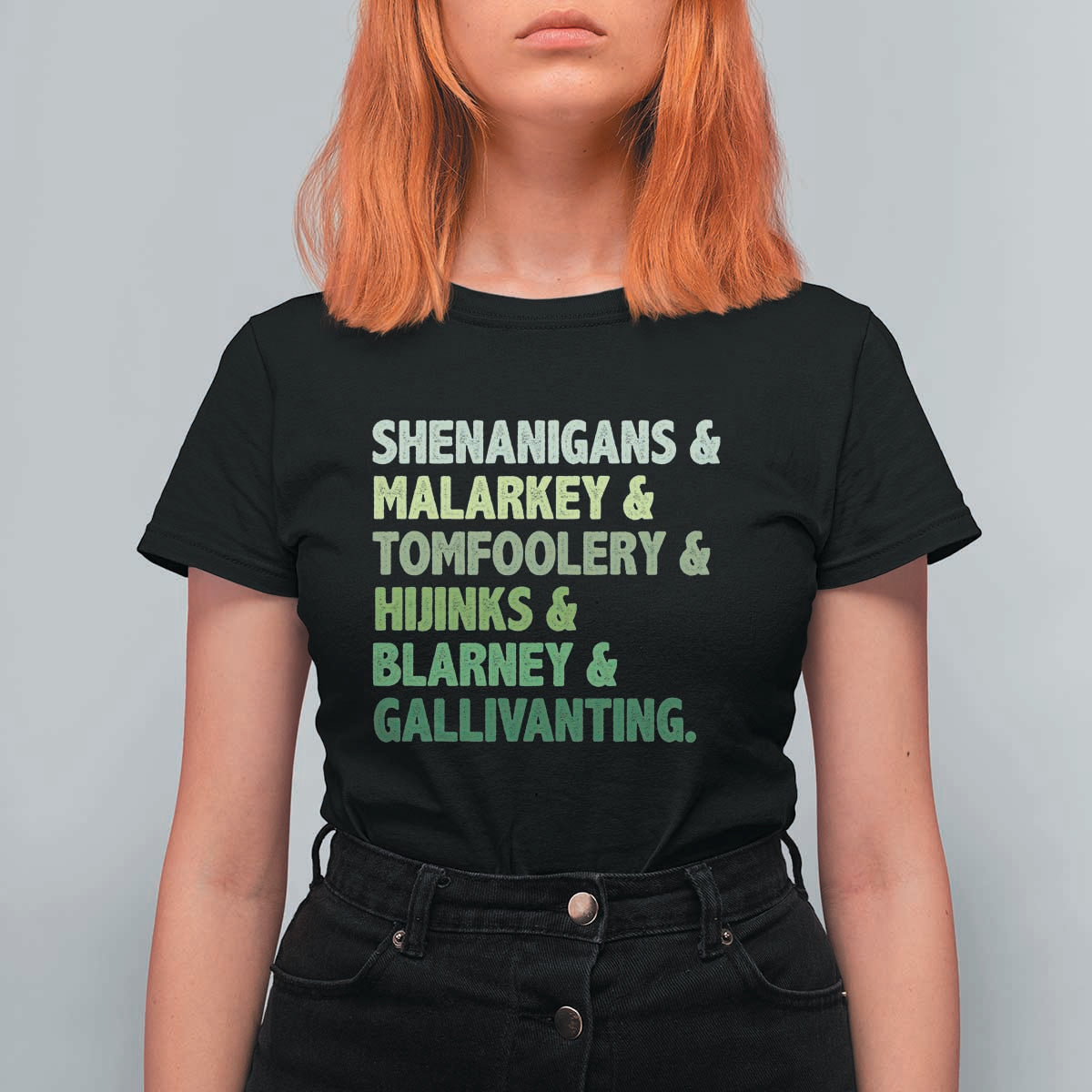 Funny St Patricks Day Shenanigans Malarkey Tomfoolery Hijinks Blarney Gallivanting T Shirt For Women