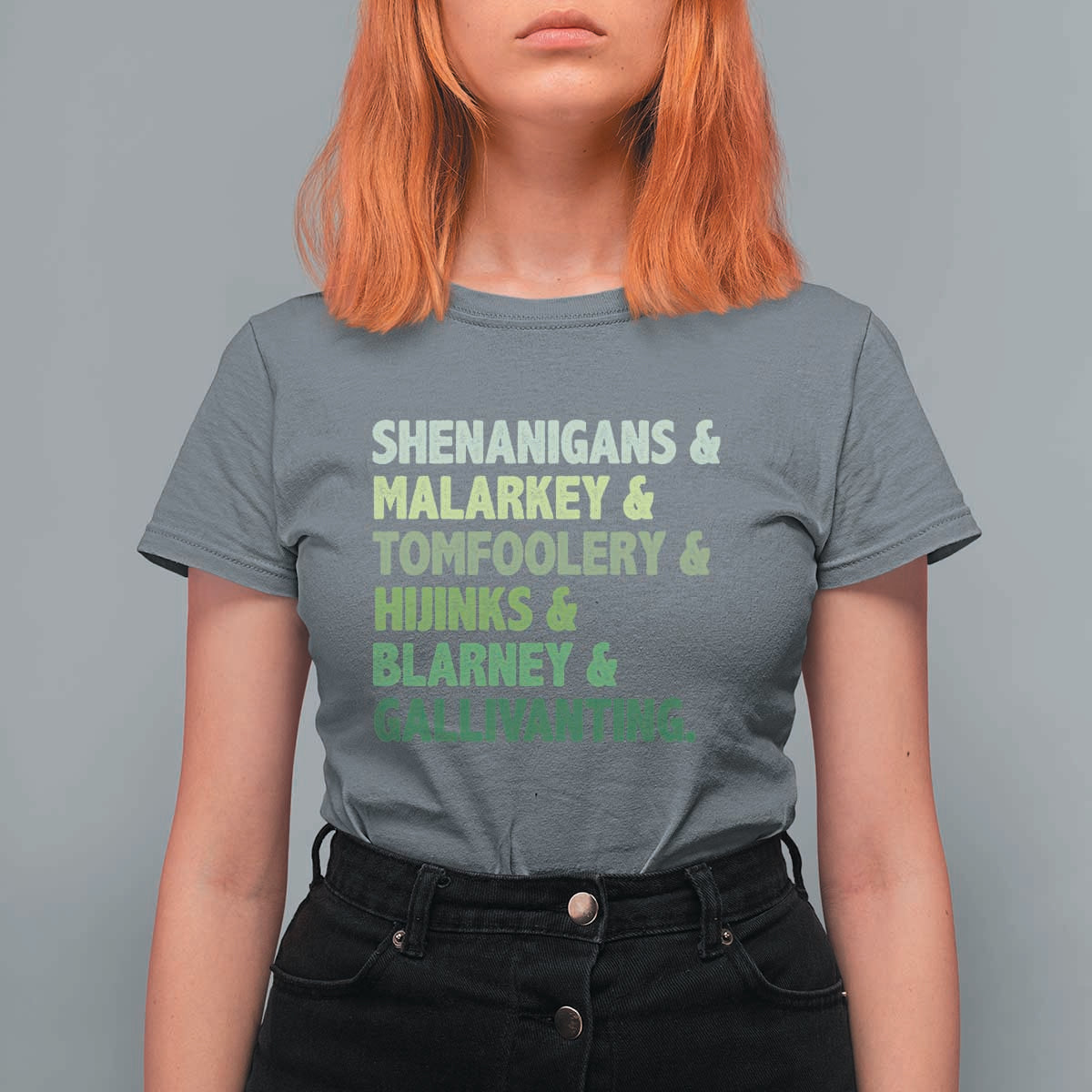 Funny St Patricks Day Shenanigans Malarkey Tomfoolery Hijinks Blarney Gallivanting T Shirt For Women