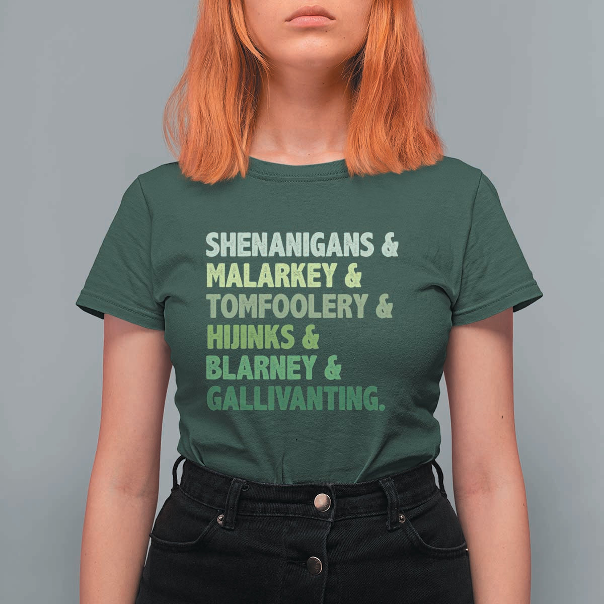 Funny St Patricks Day Shenanigans Malarkey Tomfoolery Hijinks Blarney Gallivanting T Shirt For Women