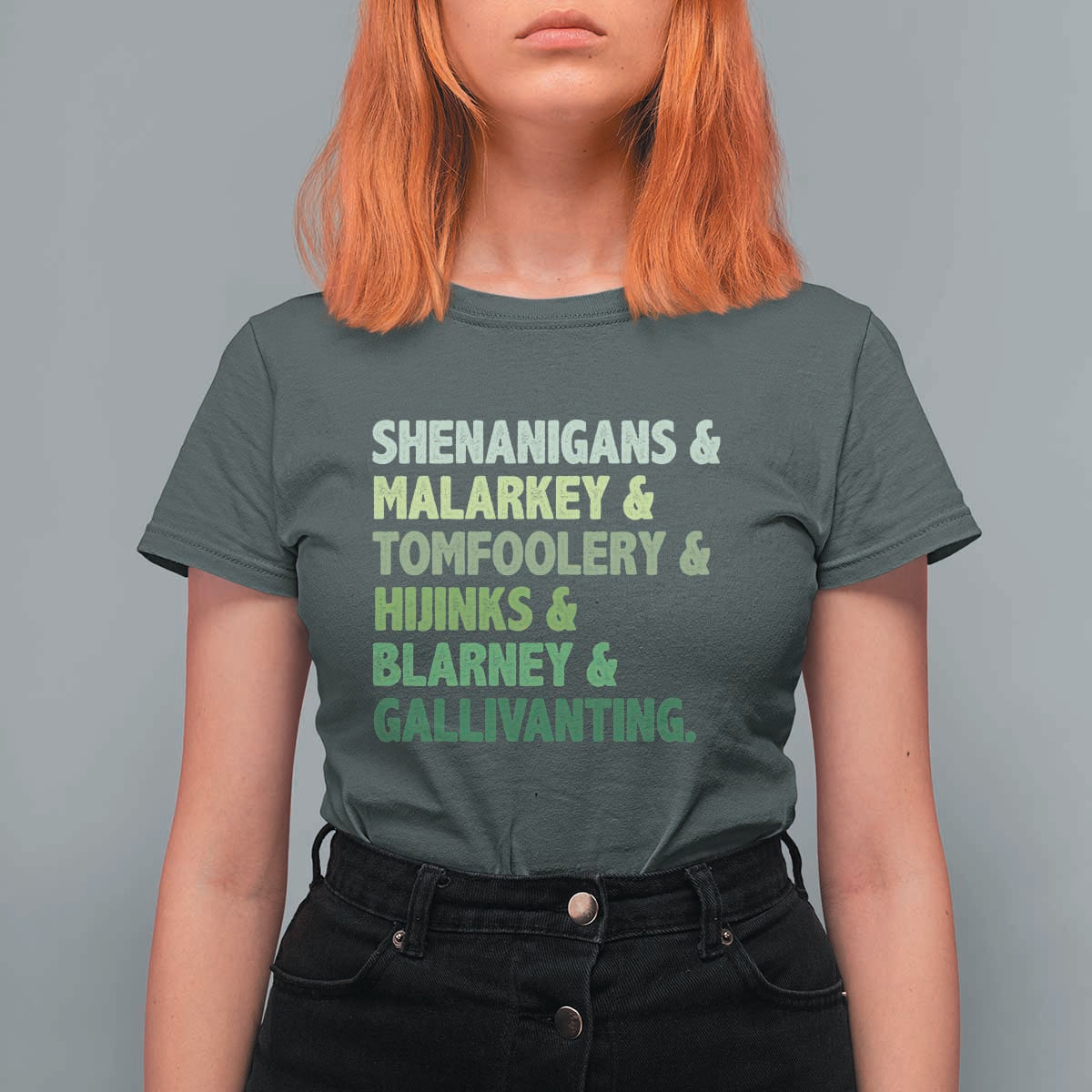 Funny St Patricks Day Shenanigans Malarkey Tomfoolery Hijinks Blarney Gallivanting T Shirt For Women