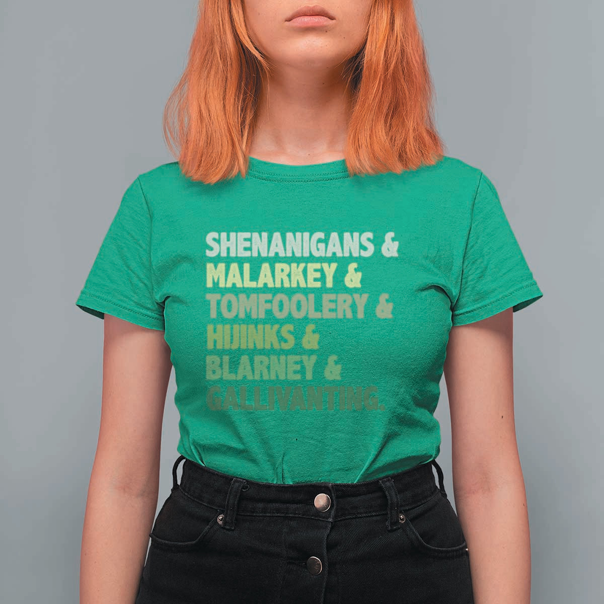 Funny St Patricks Day Shenanigans Malarkey Tomfoolery Hijinks Blarney Gallivanting T Shirt For Women