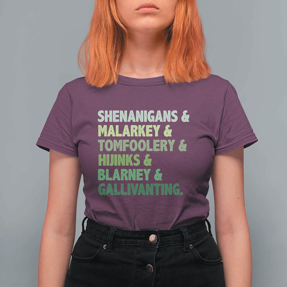 Funny St Patricks Day Shenanigans Malarkey Tomfoolery Hijinks Blarney Gallivanting T Shirt For Women