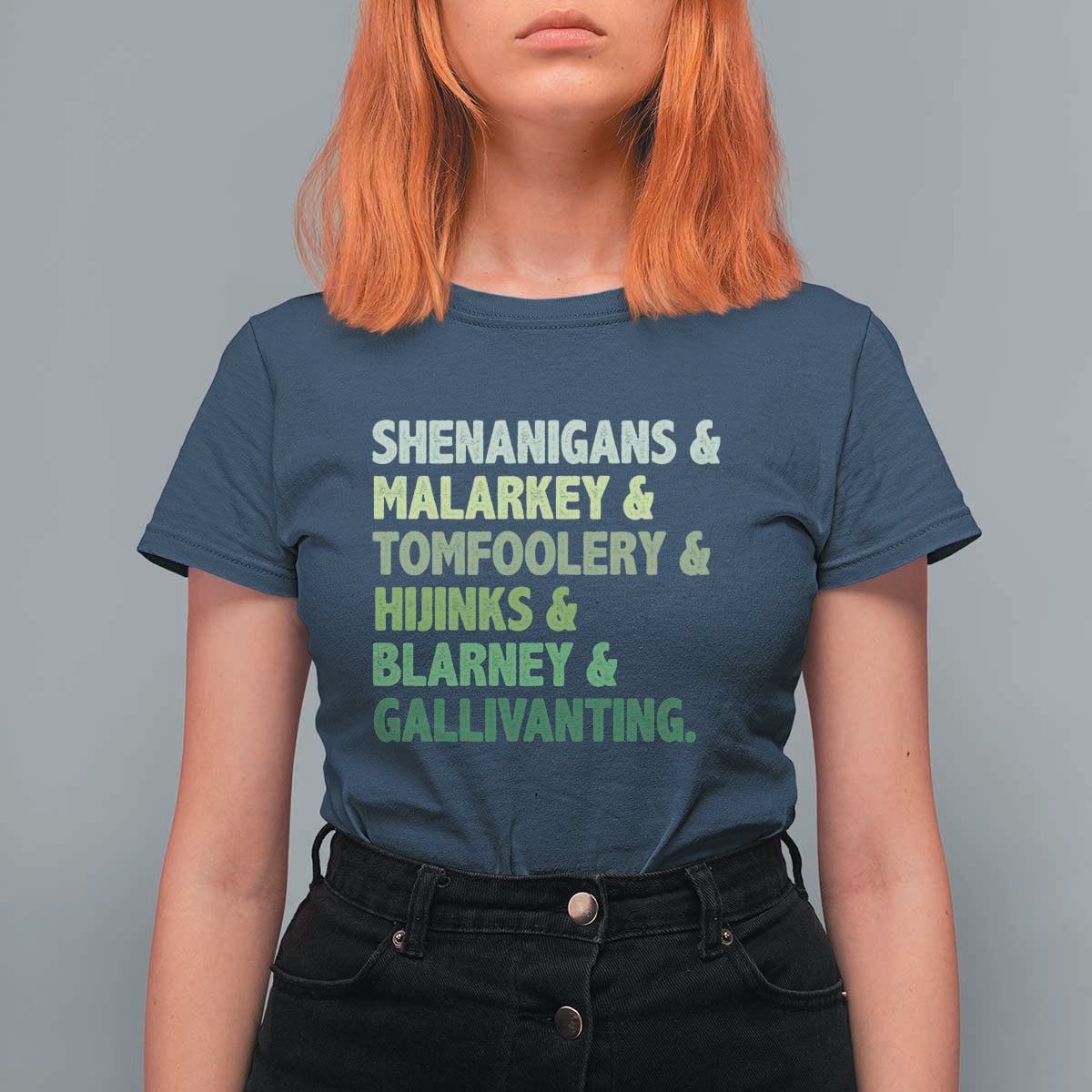 Funny St Patricks Day Shenanigans Malarkey Tomfoolery Hijinks Blarney Gallivanting T Shirt For Women