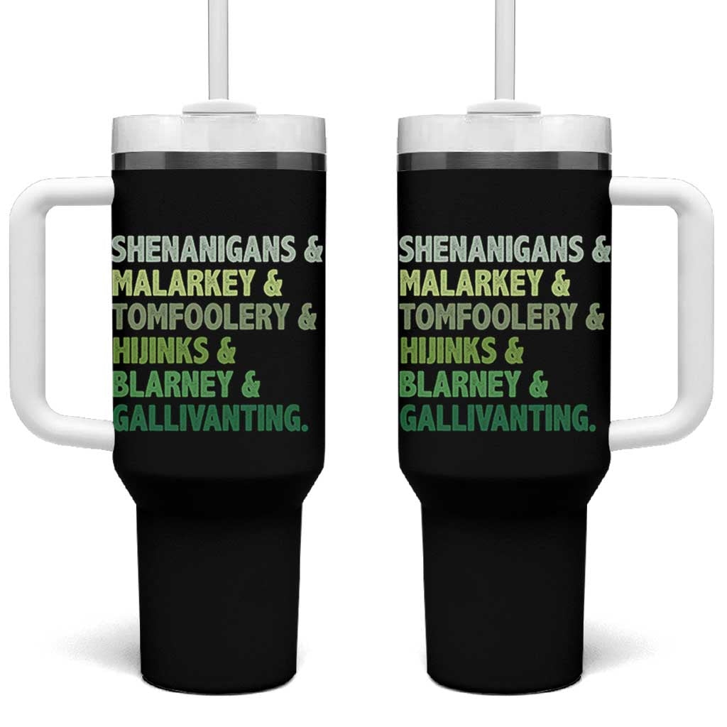 Funny St Patricks Day Shenanigans Malarkey Tomfoolery Hijinks Blarney Gallivanting Tumbler With Handle