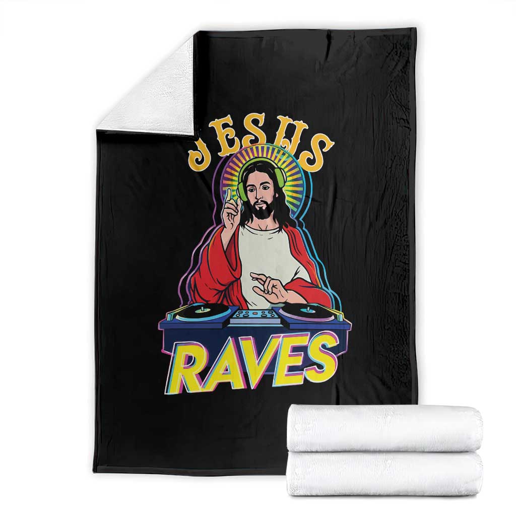 Funny Jesus DJ Raves Techno EDM Party Throw Blanket