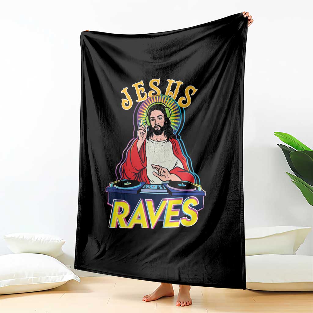 Funny Jesus DJ Raves Techno EDM Party Throw Blanket