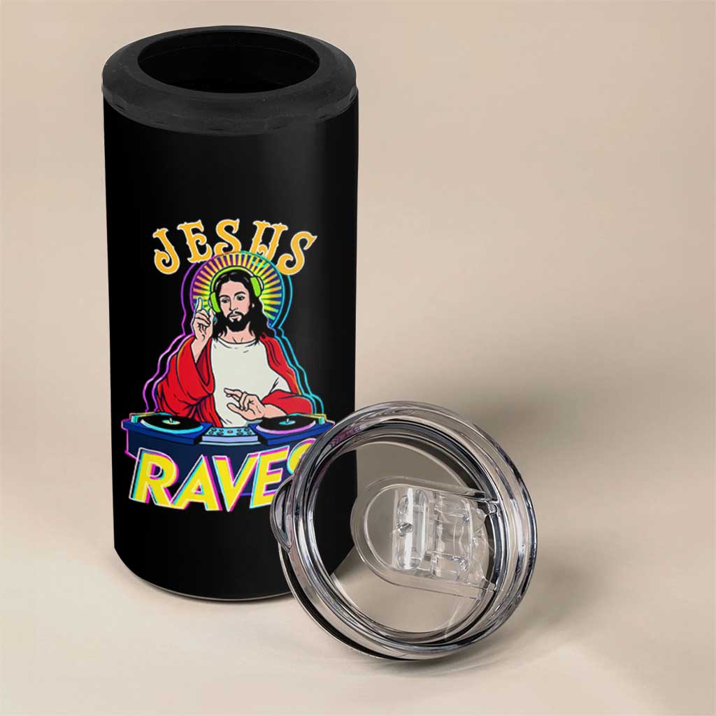 Funny Jesus DJ Raves Techno EDM Party 4 in 1 Can Cooler Tumbler