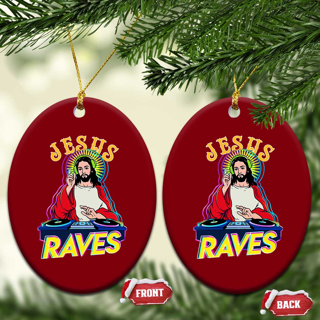Funny Jesus DJ Raves Techno EDM Party Ceramic Ornament