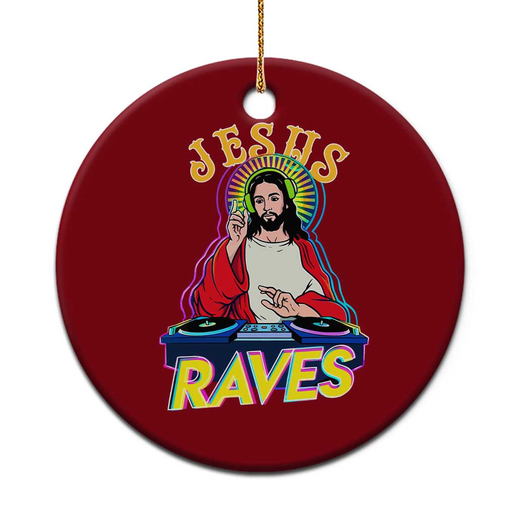 Funny Jesus DJ Raves Techno EDM Party Ceramic Ornament