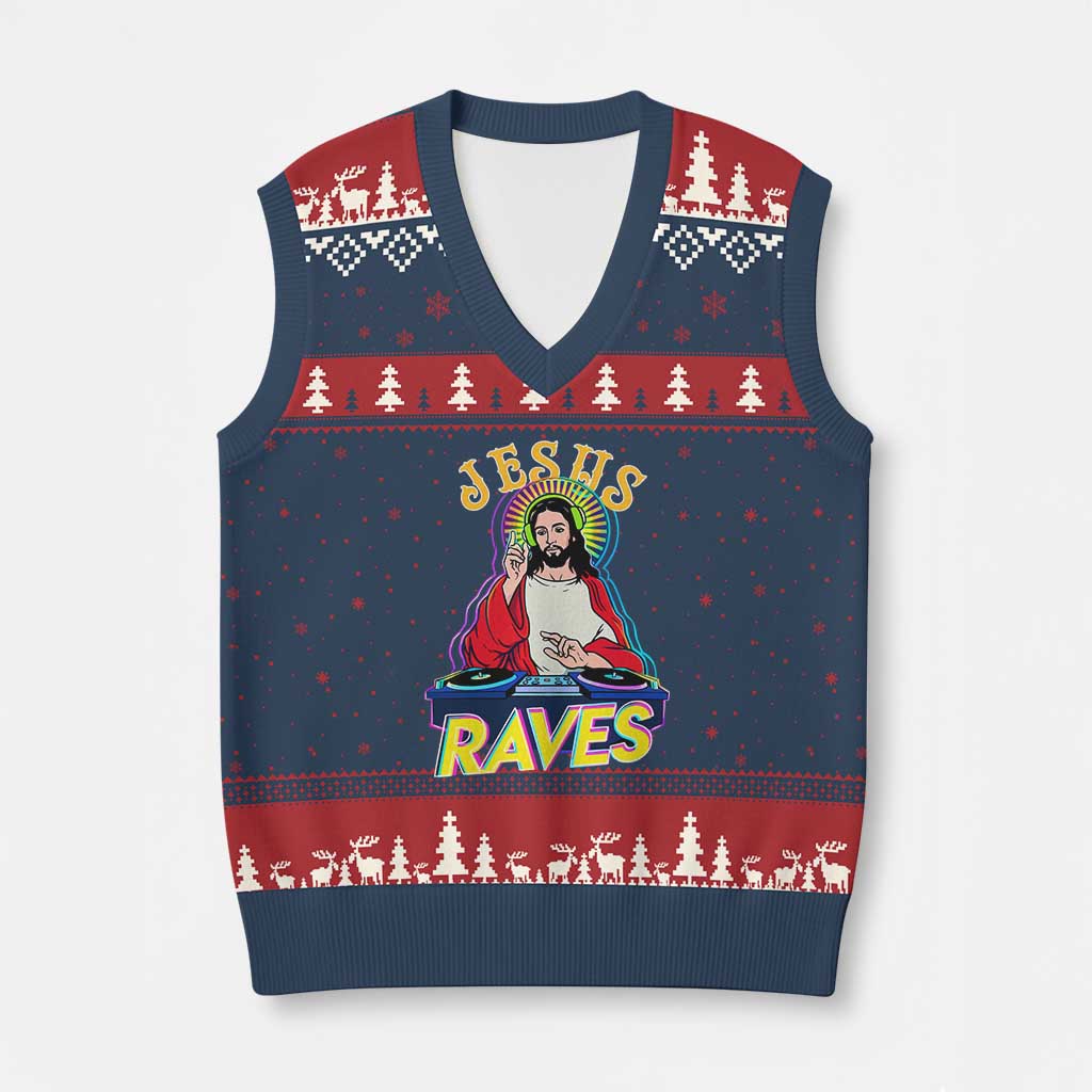 Funny Jesus DJ Raves Techno EDM Party V-Neck Knit Sweater Vest