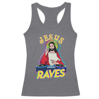 Funny Jesus DJ Raves Techno EDM Party Racerback Tank Top