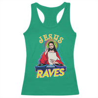 Funny Jesus DJ Raves Techno EDM Party Racerback Tank Top
