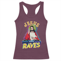 Funny Jesus DJ Raves Techno EDM Party Racerback Tank Top