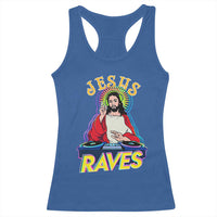 Funny Jesus DJ Raves Techno EDM Party Racerback Tank Top