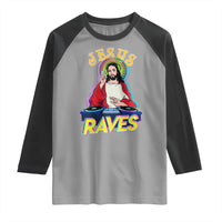Funny Jesus DJ Raves Techno EDM Party Raglan Shirt