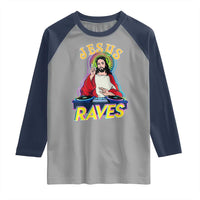 Funny Jesus DJ Raves Techno EDM Party Raglan Shirt