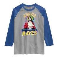 Funny Jesus DJ Raves Techno EDM Party Raglan Shirt