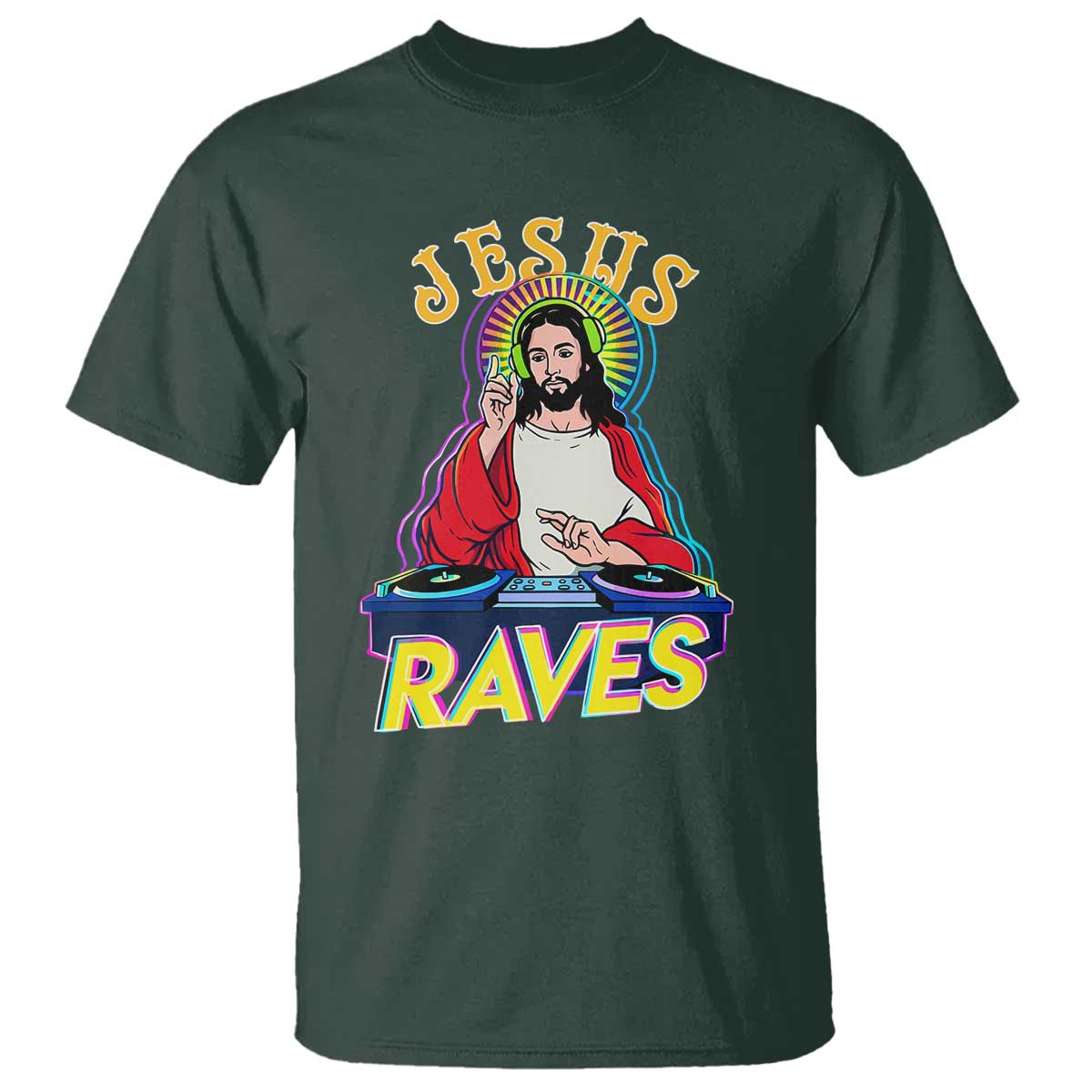 Funny Jesus DJ Raves Techno EDM Party T Shirt