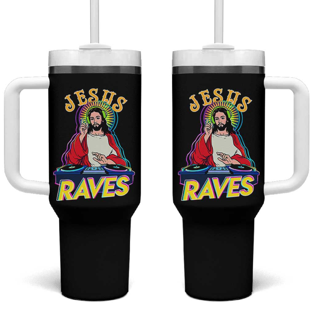 Funny Jesus DJ Raves Techno EDM Party Tumbler With Handle