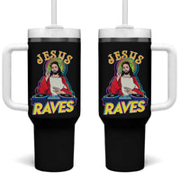 Funny Jesus DJ Raves Techno EDM Party Tumbler With Handle