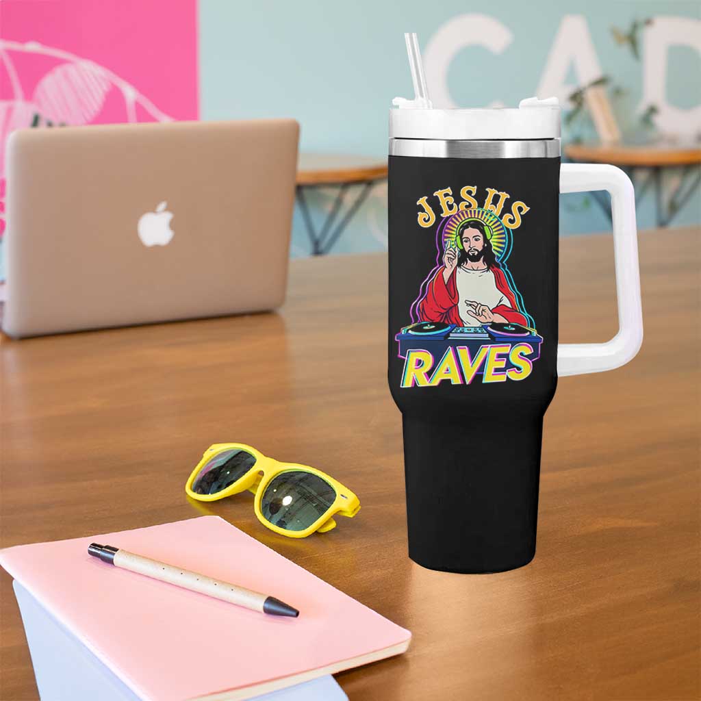 Funny Jesus DJ Raves Techno EDM Party Tumbler With Handle