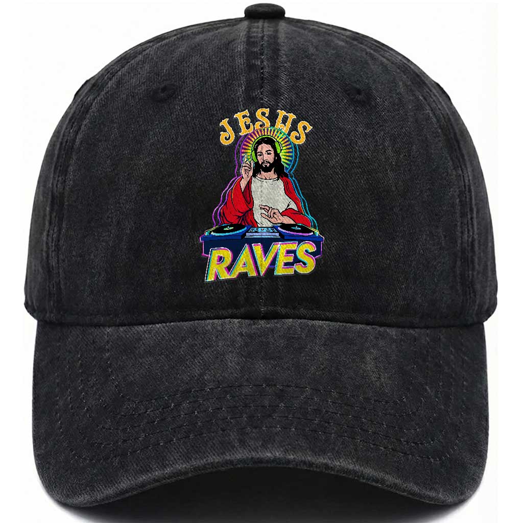 Funny Jesus DJ Raves Techno EDM Party Washed Cotton Baseball Cap