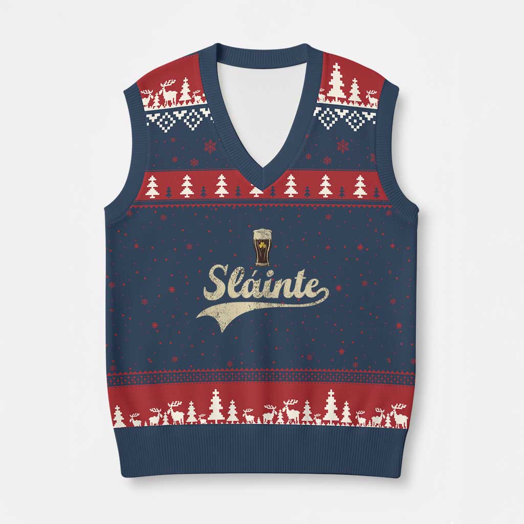 Funny Slainte Cheers Stout Beer Irish Shamrock St Patrick's Day V-Neck Knit Sweater Vest