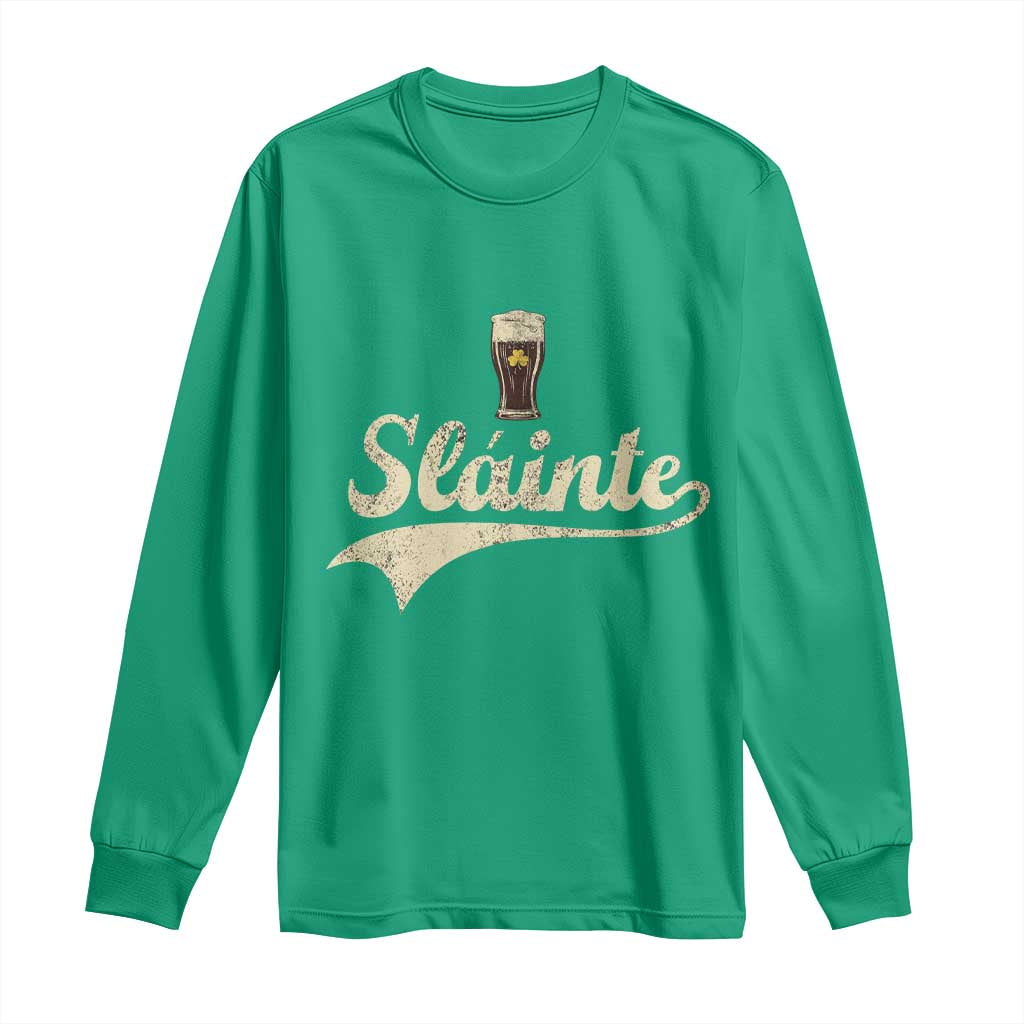 Funny Slainte Cheers Stout Beer Irish Shamrock St Patrick's Day Long Sleeve Shirt