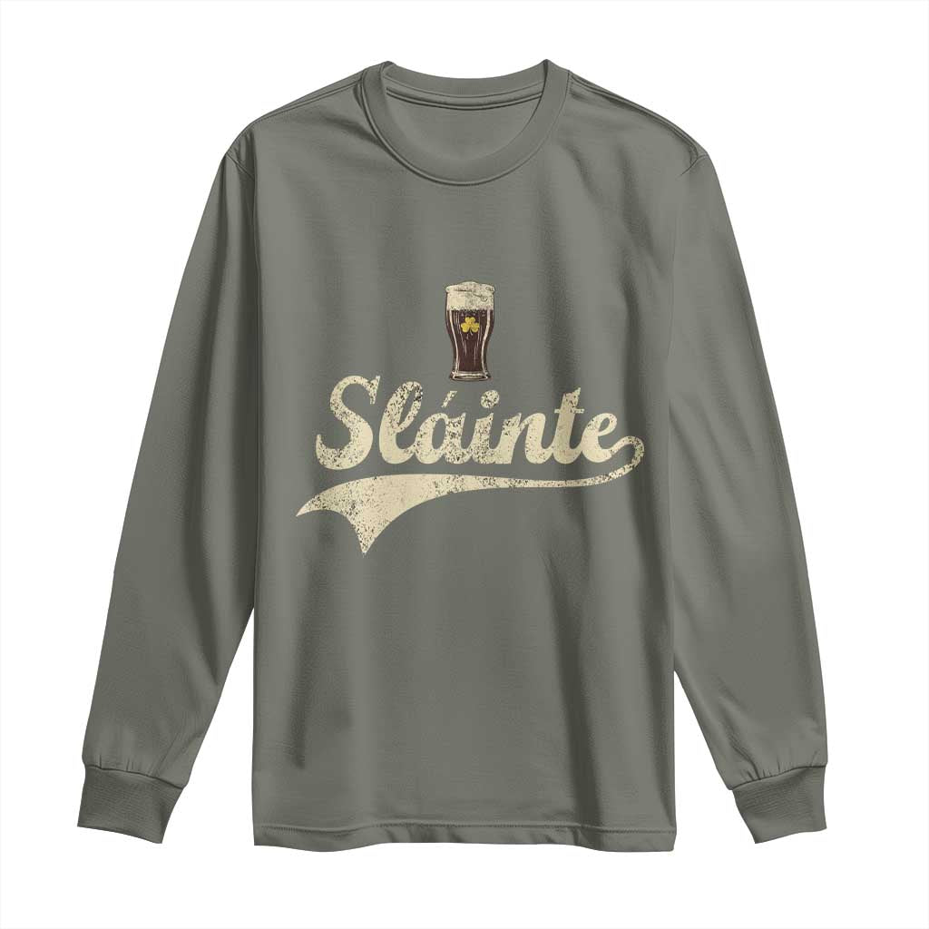 Funny Slainte Cheers Stout Beer Irish Shamrock St Patrick's Day Long Sleeve Shirt