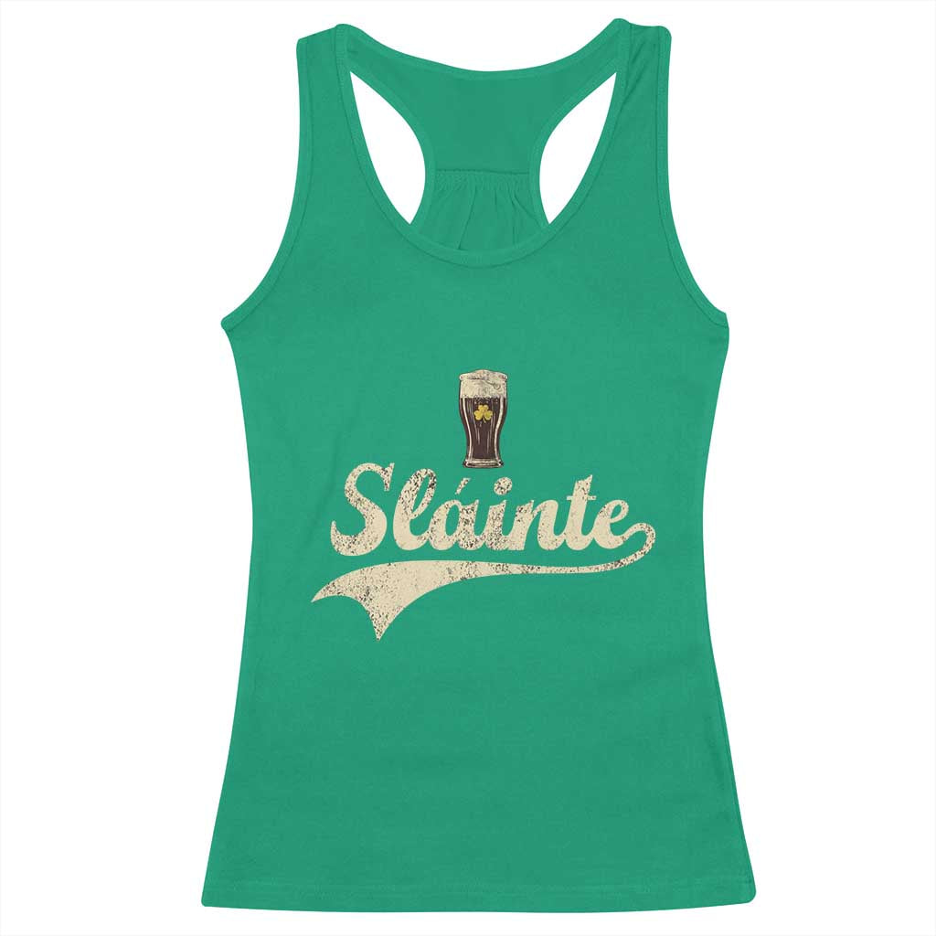 Funny Slainte Cheers Stout Beer Irish Shamrock St Patrick's Day Racerback Tank Top
