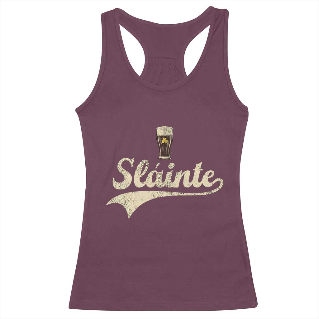 Funny Slainte Cheers Stout Beer Irish Shamrock St Patrick's Day Racerback Tank Top
