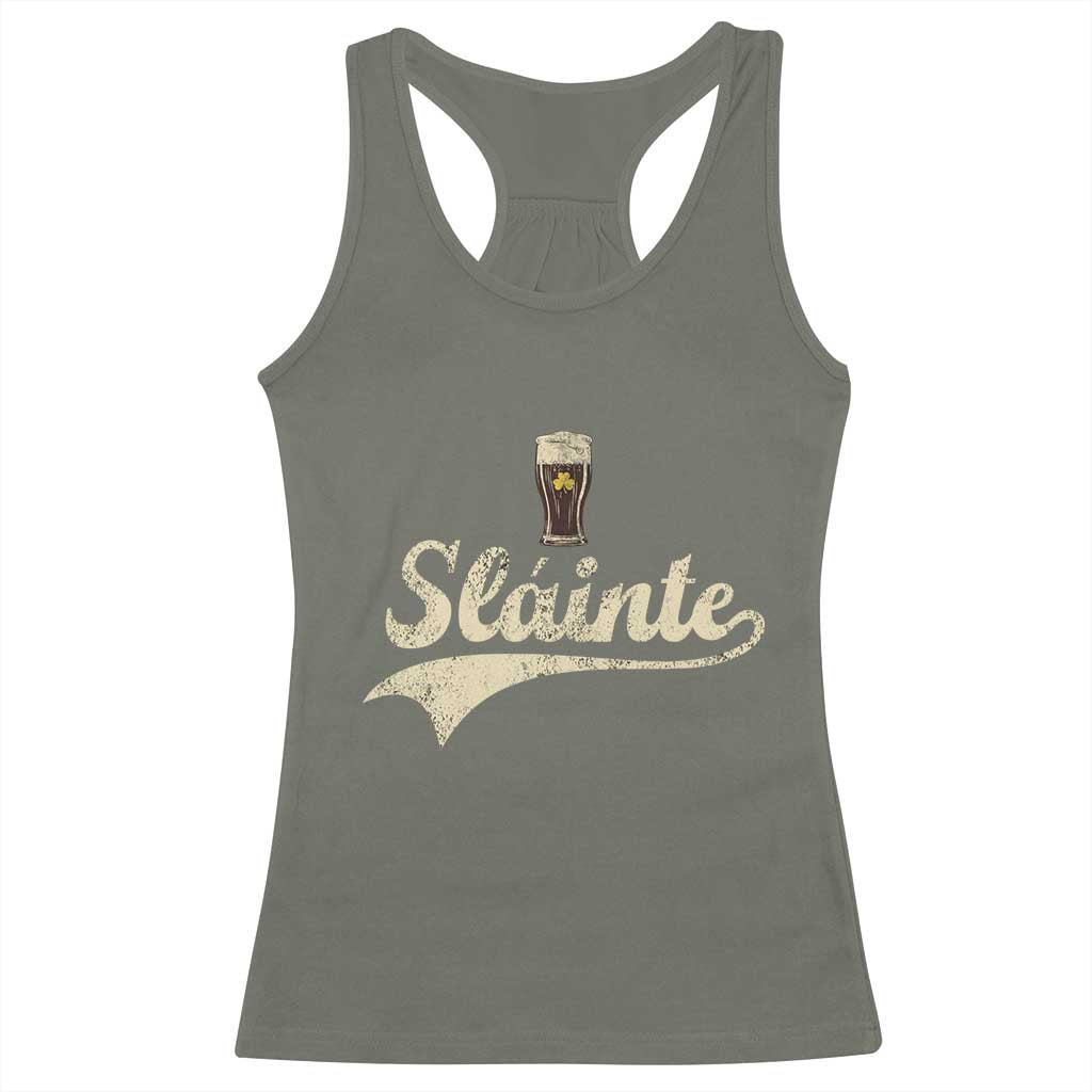 Funny Slainte Cheers Stout Beer Irish Shamrock St Patrick's Day Racerback Tank Top