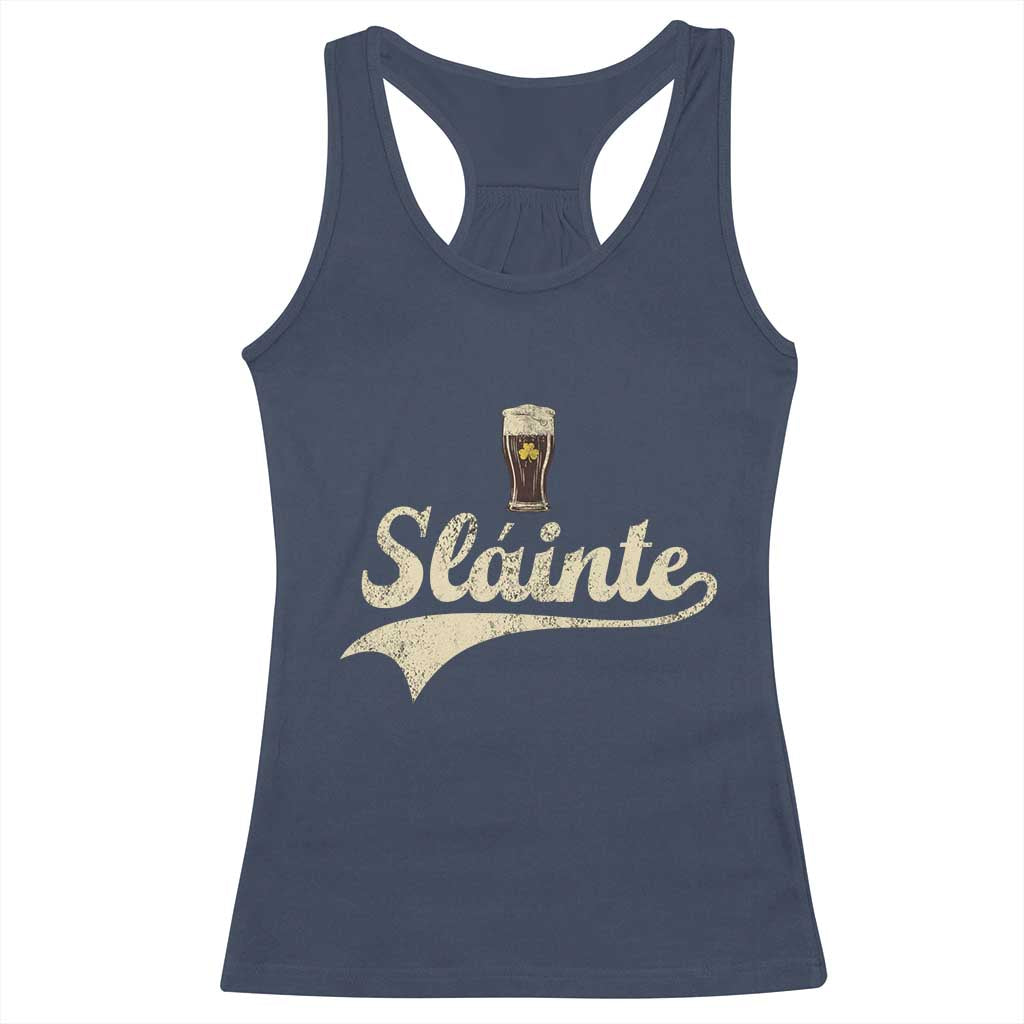 Funny Slainte Cheers Stout Beer Irish Shamrock St Patrick's Day Racerback Tank Top